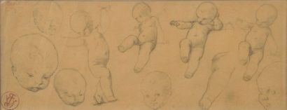 null Pierre Victor GALLAND (1822-1892). 
Étude de nourrisson.
Crayon sur papier calque...