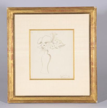 null Marie LAURENCIN (1883-1956).
Bouquet de fleurs.
Lavis d'encre signé et dédicacé...