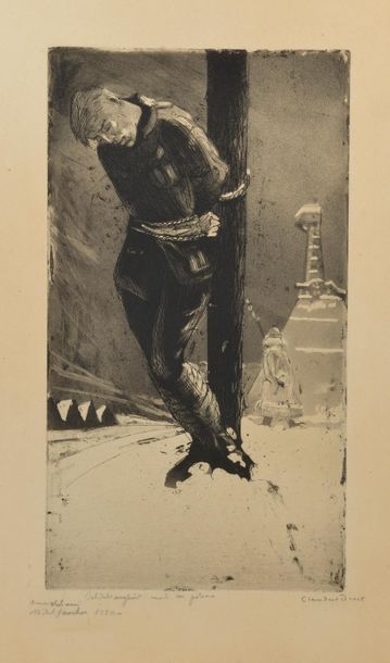 null Claudius DENIS (1878-1947).
"Soldat anglais mort au poteau" ; Portrait de femme...