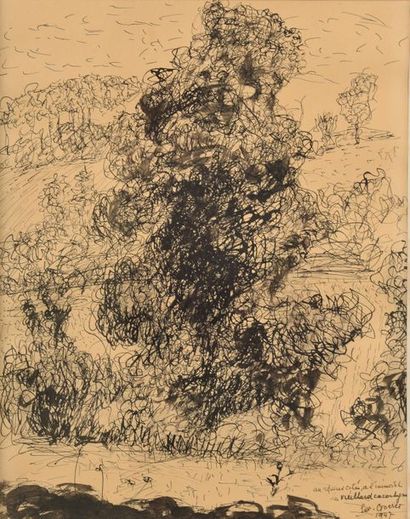 null Edouard-Joseph GOERG (1893-1969).
Paysage aux grands arbres.
Lavis d'encre signé,...