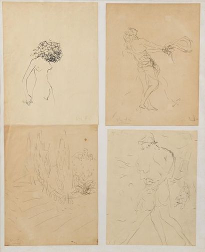 null Marcel VERTÈS (1895-1961).
Nus et paysage.
Suite de quatre encres sur papier...