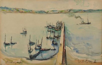 null Fernand HERBO (1905-1995).
Le Port de Morgat.
Aquarelle signée en bas à droite...
