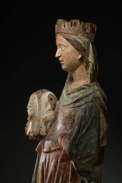 null Vierge à l’Enfant en noyer sculpté en ronde-bosse et polychromé (quelques manques...