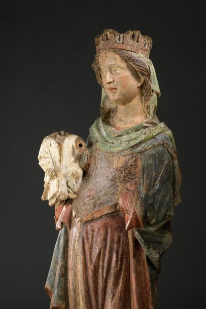 null Vierge à l’Enfant en noyer sculpté en ronde-bosse et polychromé (quelques manques...