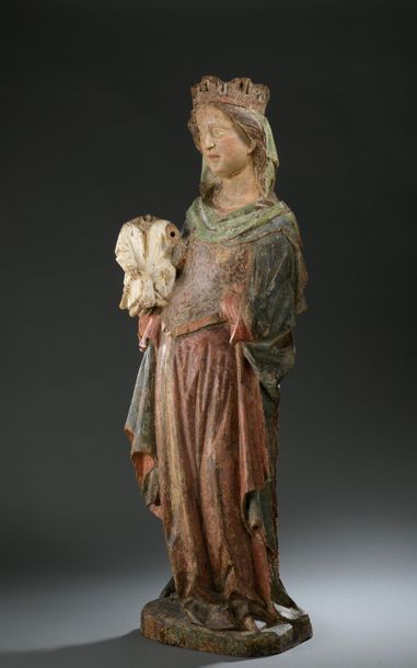 null Vierge à l’Enfant en noyer sculpté en ronde-bosse et polychromé (quelques manques...