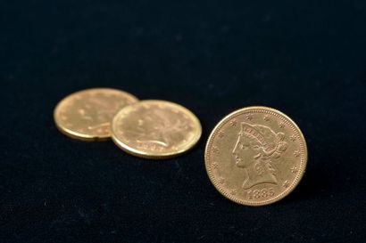 null Trois pièces en or de 10 dollars américains datées de 1882, 1885 et 1903.
Pièces...