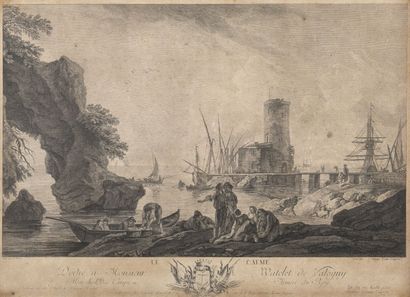  Claude Joseph VERNET (1714-1789), d'après : « Le calme », gravure en noir, 33 x... Gazette Drouot