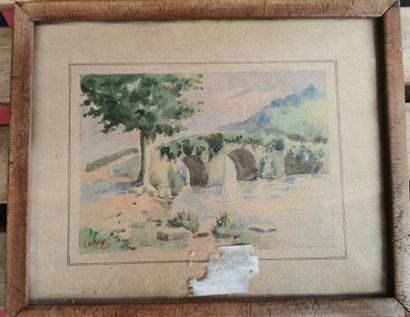  Deux aquarelles sur papier « Pont » signées...