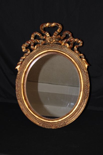  Miroir ovale, cadre en bois doré avec appui, 51x36 
