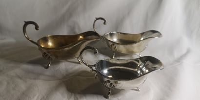 Set of three silver plated sauce boats