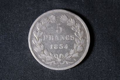  une pièce de 5 francs Louis Phillipe Roi des français, graver par F.Pohard de 1834...