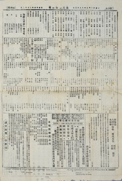 null 1891. Le journal Chinois de Cochinchine. Feuille recto-verso. Tirage à 5000...