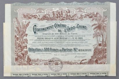 null GOUVERNEMENT GENERAL DE L'INDOCHINE



Lot de 3 obligations de 500 Francs, différents...