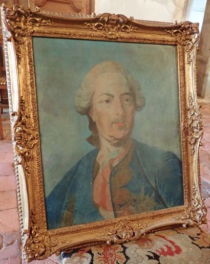 D'après J-B PERRONEAU. Portrait de Louis XV. Pastel sur papier marouflé sur toile...