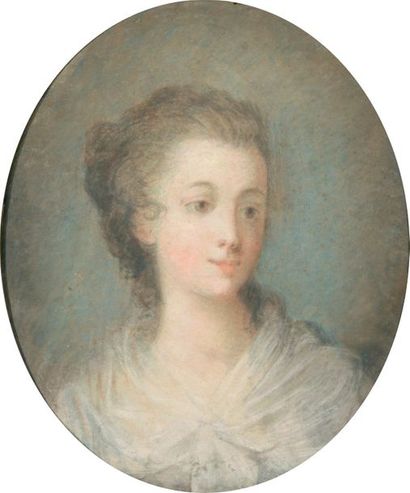 Ecole française du XVIIIème siècle. Portrait de jeune fille. Pastel ovale sur papier...
