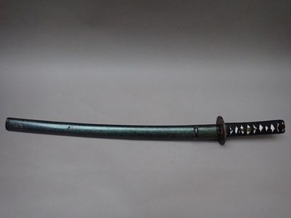 null Wakizashi. Poignée refait. Fushikashira bronze doré avec motif de prumier. Tsuba...