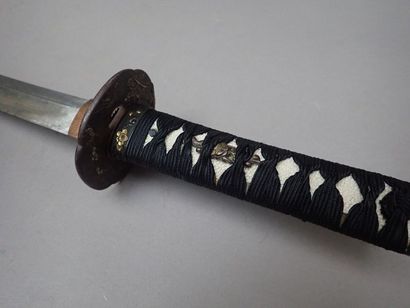 null Wakizashi. Poignée refait. Fushikashira bronze doré avec motif de prumier. Tsuba...