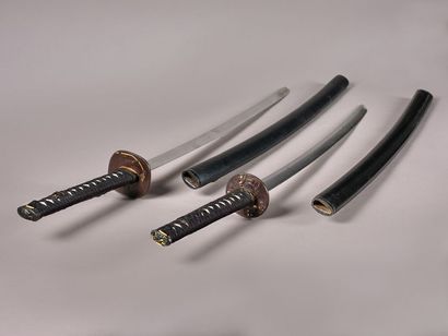 null Katana. Poignée refaite. Fushikashira à motif de tigre. Menuki à motif de tête...