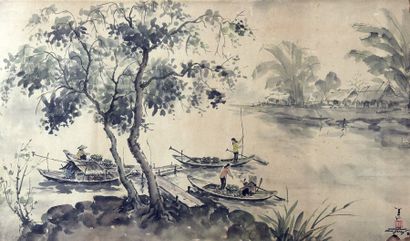 null TRUONG VAN Y (1935). Ecole des beaux arts de Gia Dinh. 

- Le marché flottant....