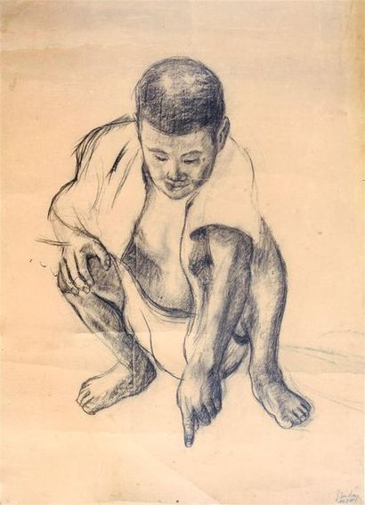 null TRAN VAN HA (1911-1974). 

Ecole des Beaux-Arts de l'Indochine. Etude d'enfant...