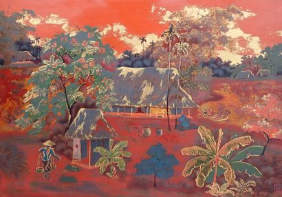 null Nguyen QUANG BAO (1929-?). Ecole des Beaux Arts de l'Indochine, section laque....