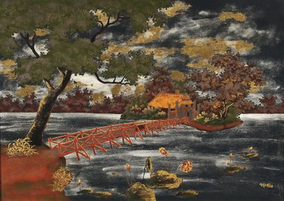 null Viêt Hong (XXe)

Le pont rouge du petit lac de Hanoï.

Laque polychrome et or...