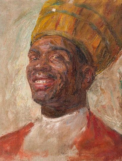 null Ecole du XXe siècle. Portrait d'un tirailleur sénégalais. Huile sur toile encadrée....