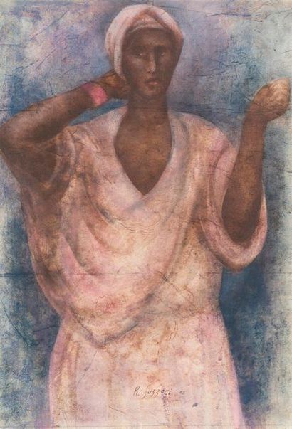 null Romain SUZZONI (1950). Portrait de femme. Pastel sur papier Japon, signé et...