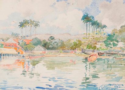 null Charles Albert WULFFLEFF (1874-1941). Vue de Martinique. Aquarelle sur papier...