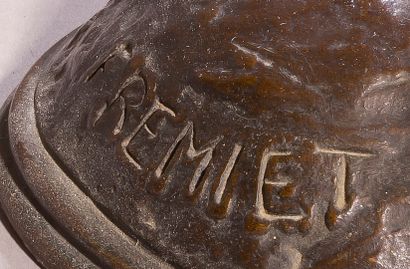 null Emmanuel FREMIET (1824-1910), d'après. Cheval monté en bronze à patine brune....
