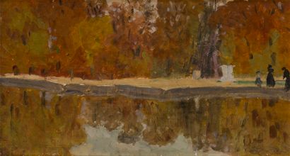 null Fernand PIET (1869-1942). 

Parc à l'automne. 

Huile sur panneau encadrée....