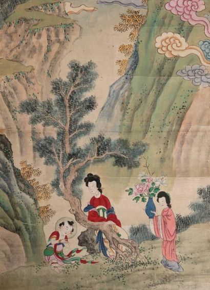 null Peinture en rouleau décoré des suivantes de Buddha. Encre et couleurs sur soie....