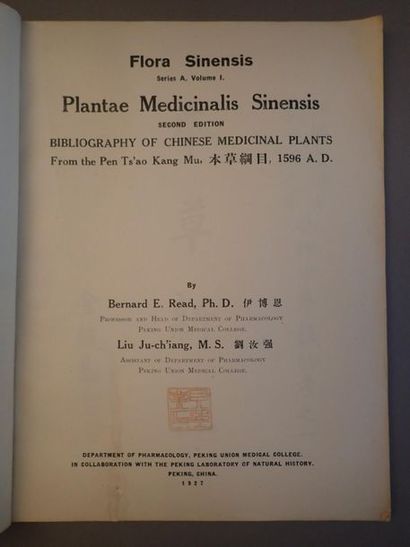 null [MEDECINE] READ (Bernard E.) et LIU JU-CH'IANG, Plantae medicinalis Sinensis,

Peiping,...