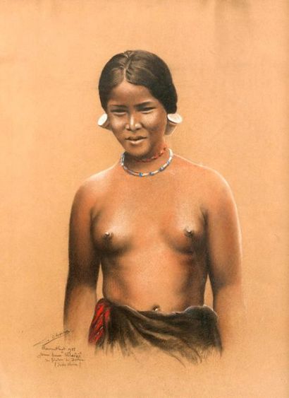 null G. CHEVRIERES (XXe siècle). 

Jeune femme "Rhadès" du plateau du Darlac (Indochine)....