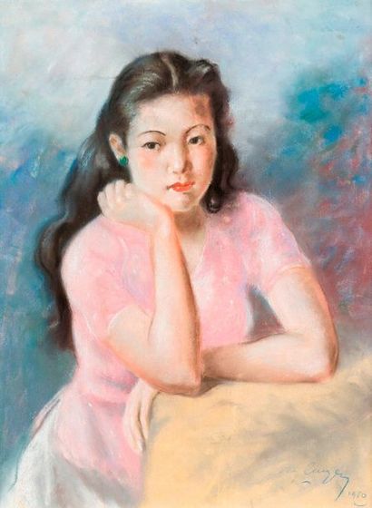 null Ecole des Beaux-Arts de l'Indochine.

Portrait de jeune femme.

Pastel estompé...