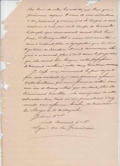 null 1867

Set of handwritten documents between Admiral de la Grandière, governor...