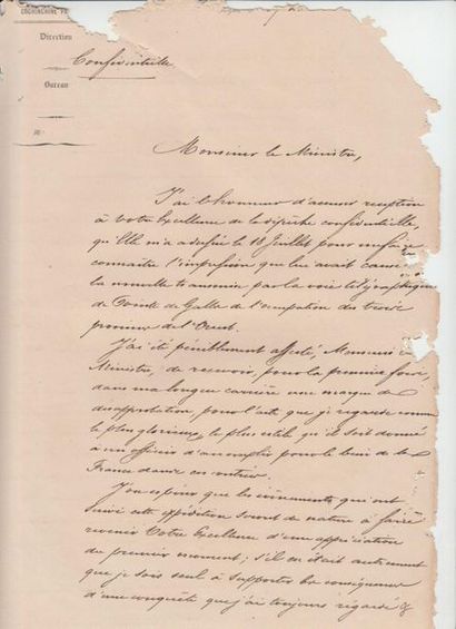 null 1867

Set of handwritten documents between Admiral de la Grandière, governor...