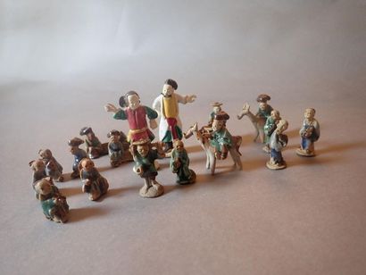 null WELL HOA. Set of 15 partially glazed ceramic miniature subjects representing:...