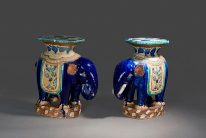 null LAI THIEU. Around 1950. Nice pair of elephant saddles in stoneware partially...