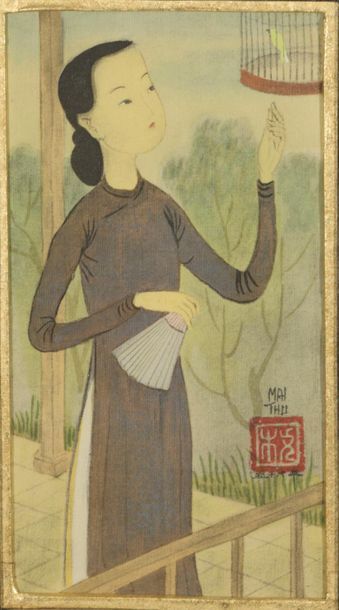 null MAI THU (1906-1980)

Bird lady. Framed silk print signed lower right. Size:...