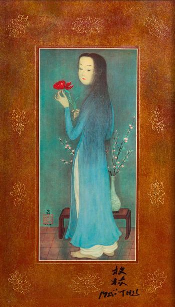 null MAI THU (1906-1980)

Young lady with the flower.

Four-colour and gold printing...
