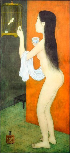 null MAI THU (1906-1980)

Naked and caged bird.

Color print on framed silk. Out...