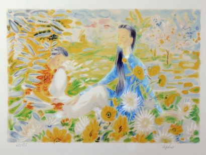 null LE PHÔ (1907-2001) 

Mère et enfant dans un jardin fleuri.

Lithographie sur...