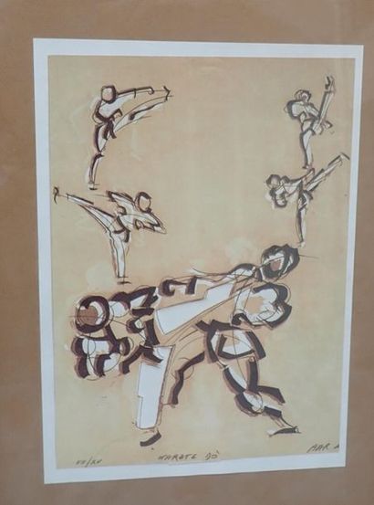 null Alain BAR (1947). Arts martiaux. Ensemble de reproductions encadréees. 7 sous...