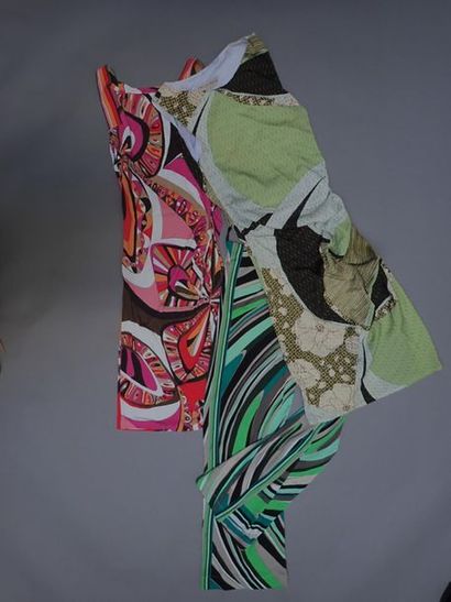 null PUCCI. Lot including 4 dresses including one in silk with green and beige patterns,...