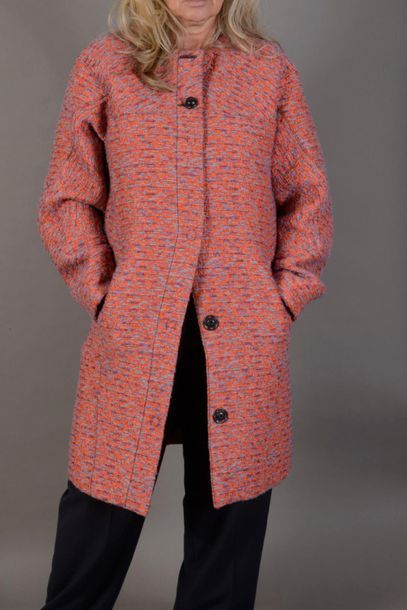 null PROENZA SCHOULER. Manteau en laine multicolore à dominante rose, doublure en...
