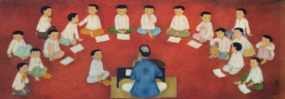 null Mai Thu (1906-1980). 

Le maître et ses jeunes élèves. 

Impression sur papier....
