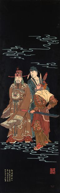 null School of Thu Dau Mot. The Three Kingdoms. Polychrome lacquer on wood with black...