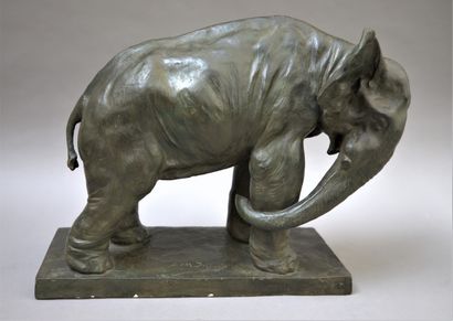 null Domien INGELS (1881-1946). 

The march of the elephant. 

Plaster with a medal...