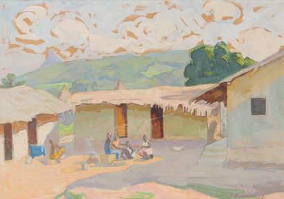 null André HERVIAULT (1884-1969). 

Village of Madagascar.

Gouache on paper framed...